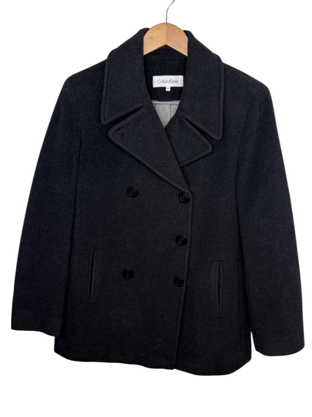 Calvin Klein Black Wool Cashmere Pea Coat Women Size 8